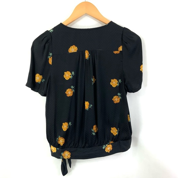 ♻️DONATED ♻️ MADEWELL  Short Sleeve Black Top V-Neck Size XS Floral Print F22 - Picture 6 of 8